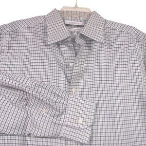 Cremieux Slim Fit Non-Iron 100% Pima Cotton Dress Shirt Blue White Check 17 34
